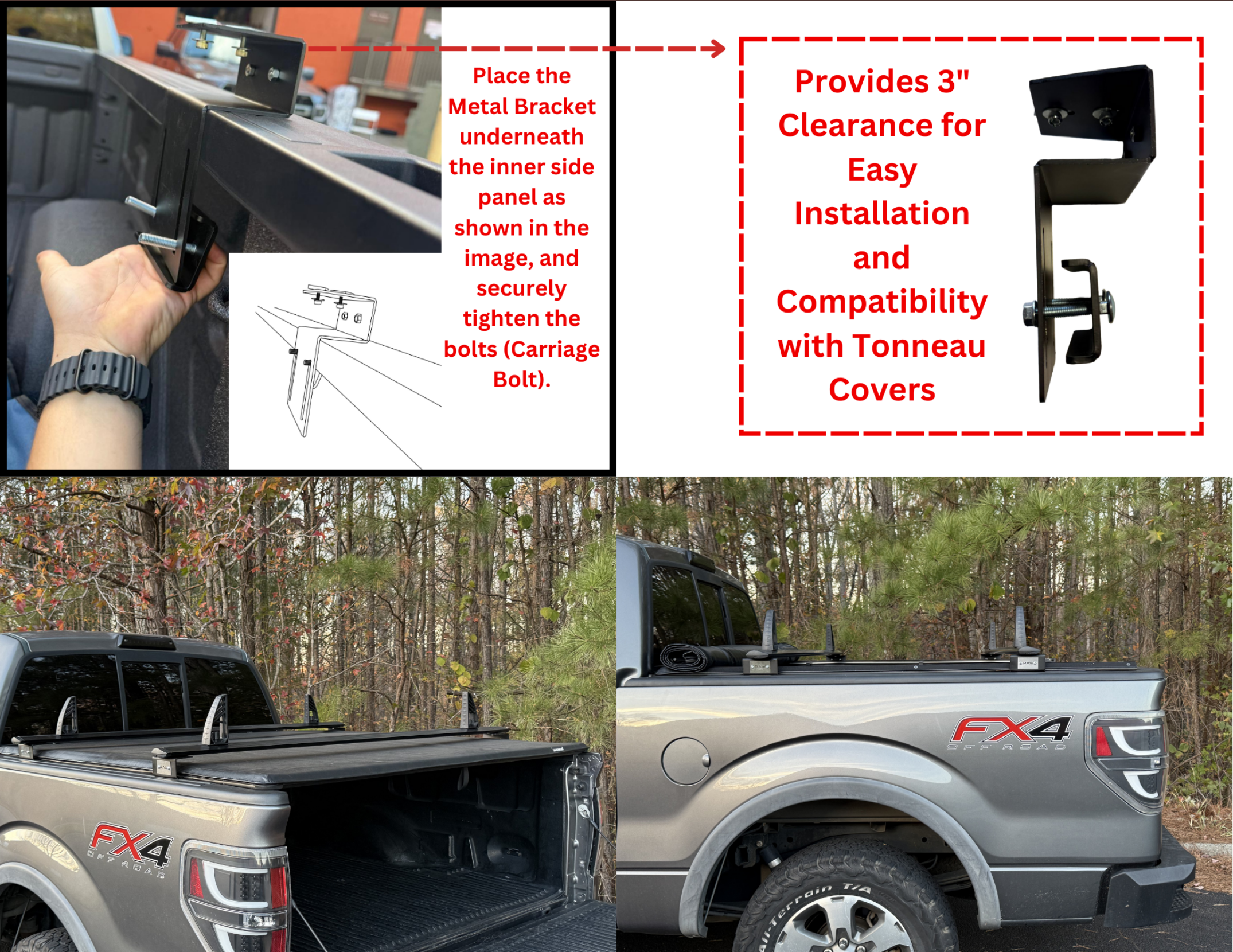 BR1 Black Truck Bed Carrier Roof Racks for Chevrolet Silverado 1500 2014-2018 (3rd Gen)