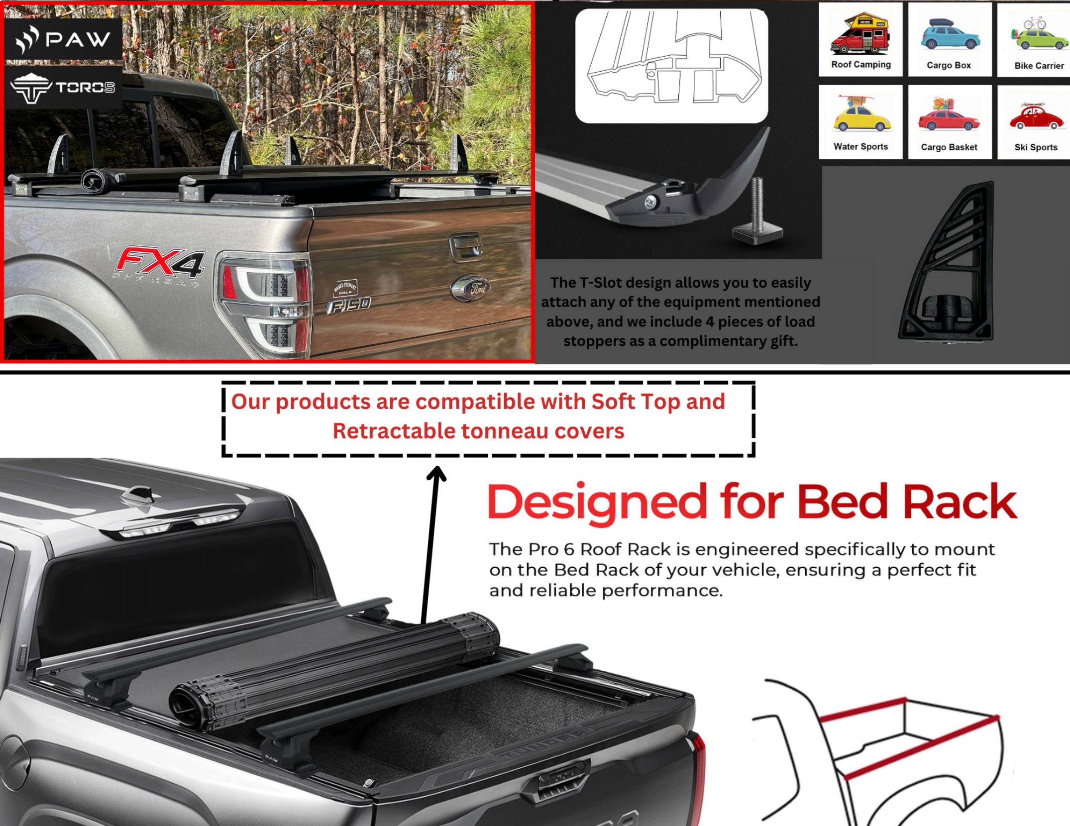 BR1 Black Truck Bed Carrier Roof Racks for Chevrolet Silverado 3500 1999-2006 (1st Gen)