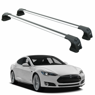 For Tesla Model S (2012-2016) Roof Rack Cross Bars – Metal Bracket Fix Point – Aluminum – Silver