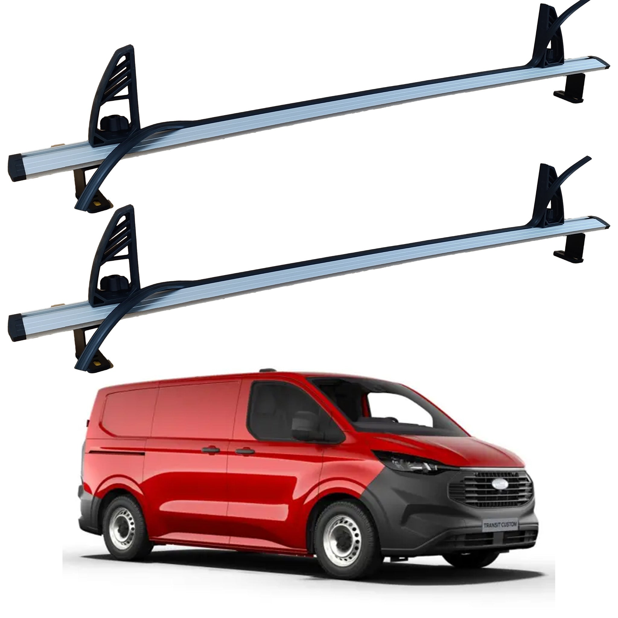 For Ford Transit Custom Roof Racks Cross Bars Carrier Alu 2023- Up 2 Qty Black