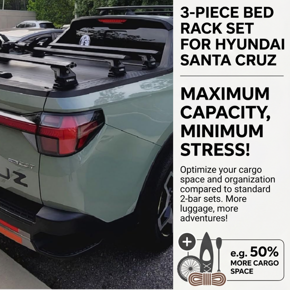 For Hyundai Santa Cruz Bed Rack Cross Bars Roof Rack 3qty, Black
