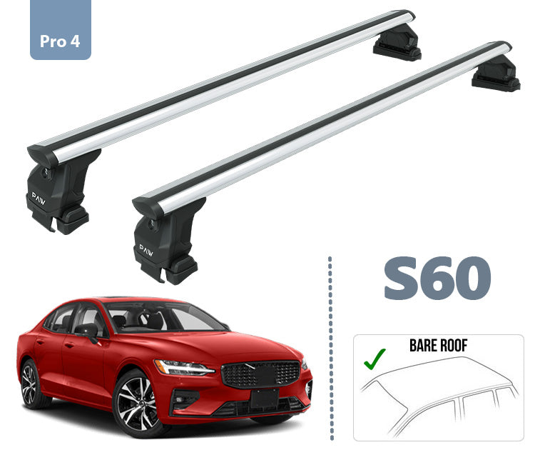 For Volvo S60 Sedan Roof Rack Cross Bar Normal Roof Alu Silver 2019- Up - 0
