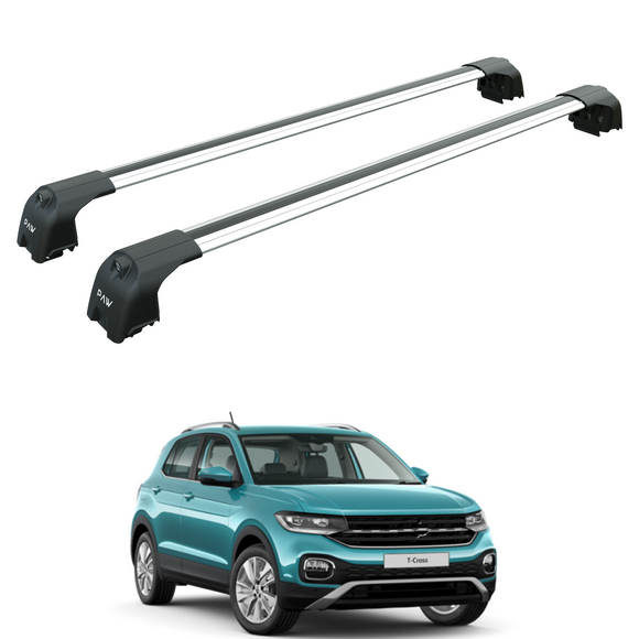 For Volkswagen T-Cross 2018-2025 Roof Rack System, Aluminium Cross Bar, Raised Rail, Silver