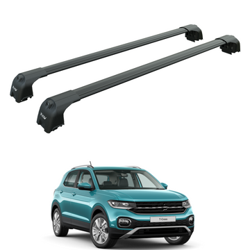 For Volkswagen T-Cross 2018-2025 Roof Rack System, Aluminium Cross Bar, Raised Rail, Black