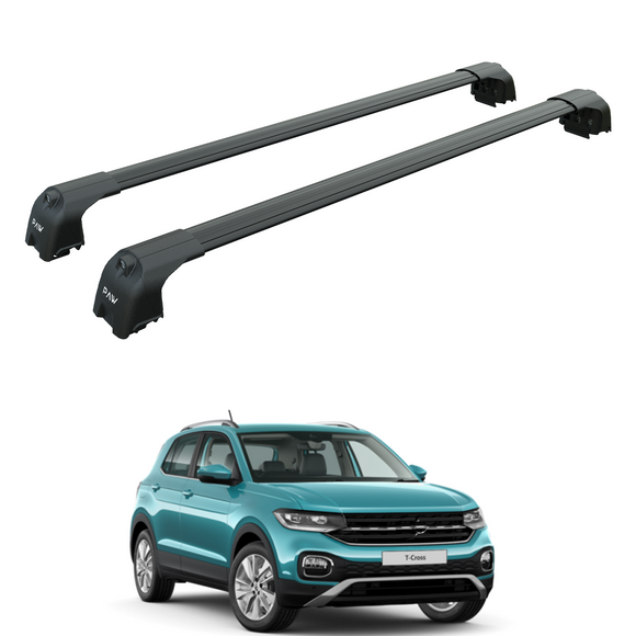 For Volkswagen T-Cross 2018-2025 Roof Rack System, Aluminium Cross Bar, Raised Rail, Black