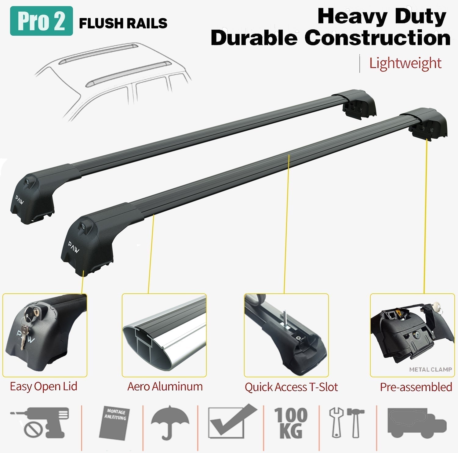 For Fiat Doblo Roof Rack System, Aluminium Cross Bar, Lockable, Black 2023- Up - 0