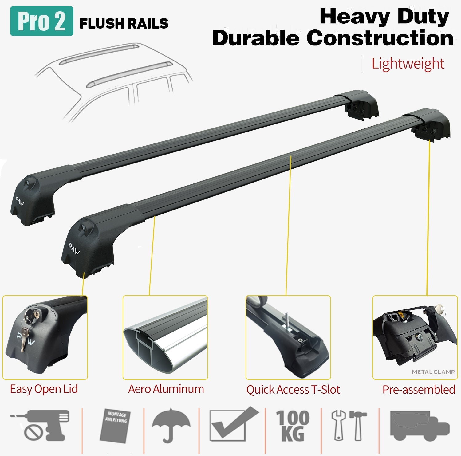 For Seat Tarraco 2019-Up Roof Rack System Carrier Cross Bars Aluminum Lockable High Quality of Metal Bracket Black - 0
