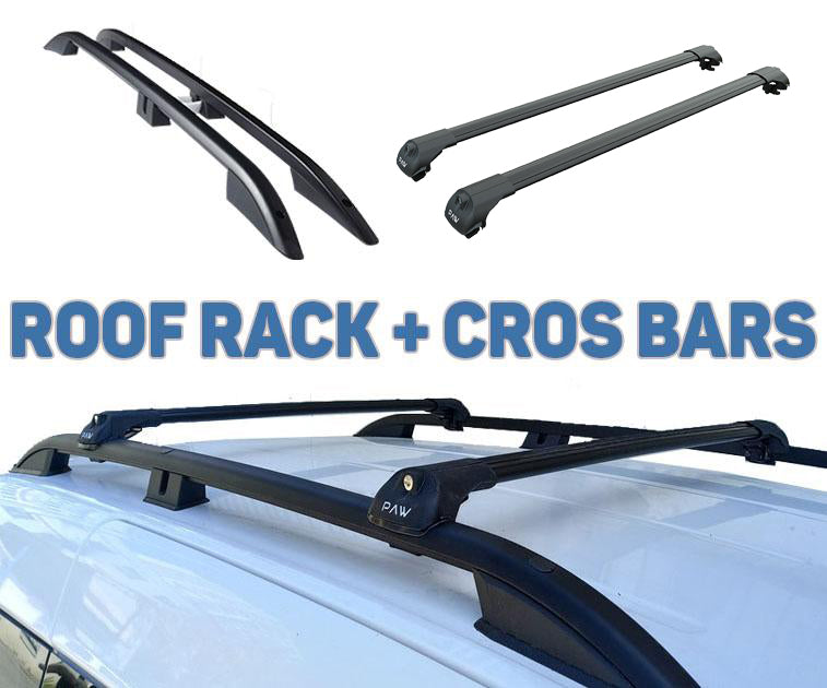 For Dacia Dokker Van 2013-Up 2Pcs Roof Rack + 2Pcs Aluminium Cross Bar, Metal Bracket, Lockable, Black