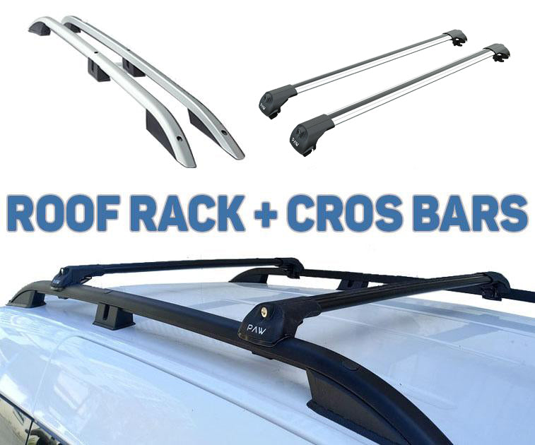 For Renault Trafic X82 LWB 2019-Up 2Pcs Roof Rack + 2Pcs Cross Bars Aluminum Lockable High Quality of Metal Bracket Silver