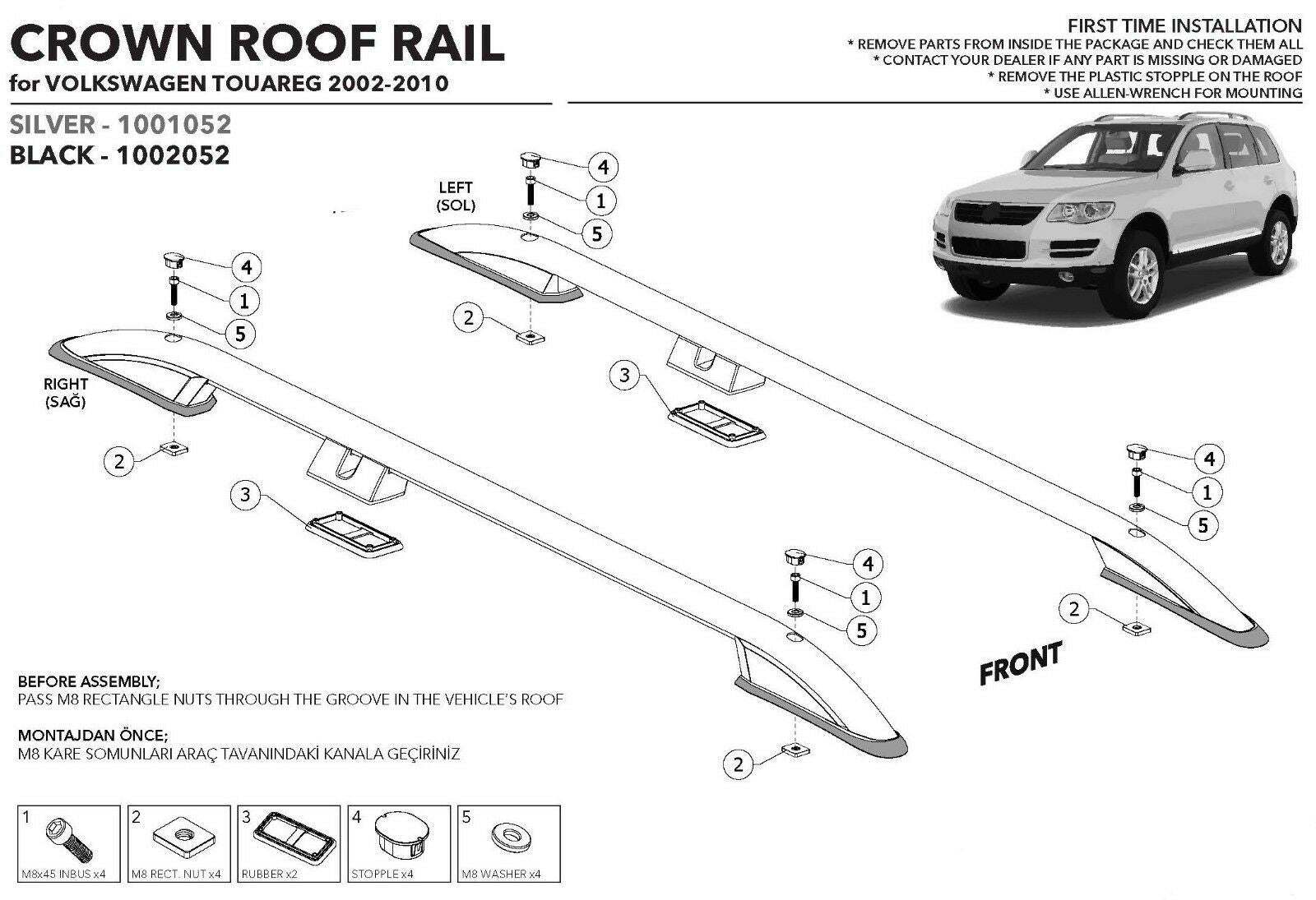 For Volkswagen Touareg Roof Rack System Carrier Cross Bars Aluminum Silver 2003-2009