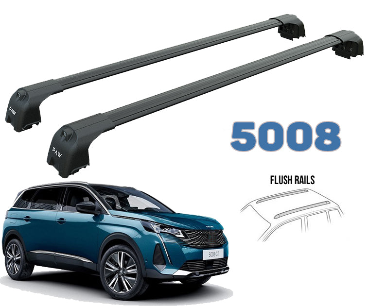 For Peugeot 5008 2017-Up Roof Rack System Carrier Cross Bars Aluminum Lockable High Quality of Metal Bracket Black