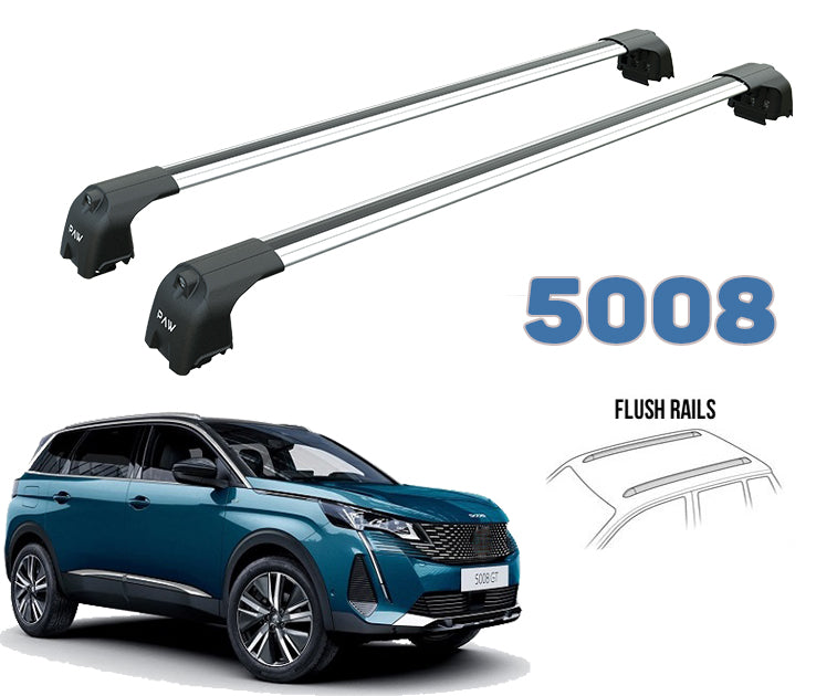 For Peugeot 5008 2017-Up Roof Rack System Carrier Cross Bars Aluminum Lockable High Quality of Metal Bracket Silver