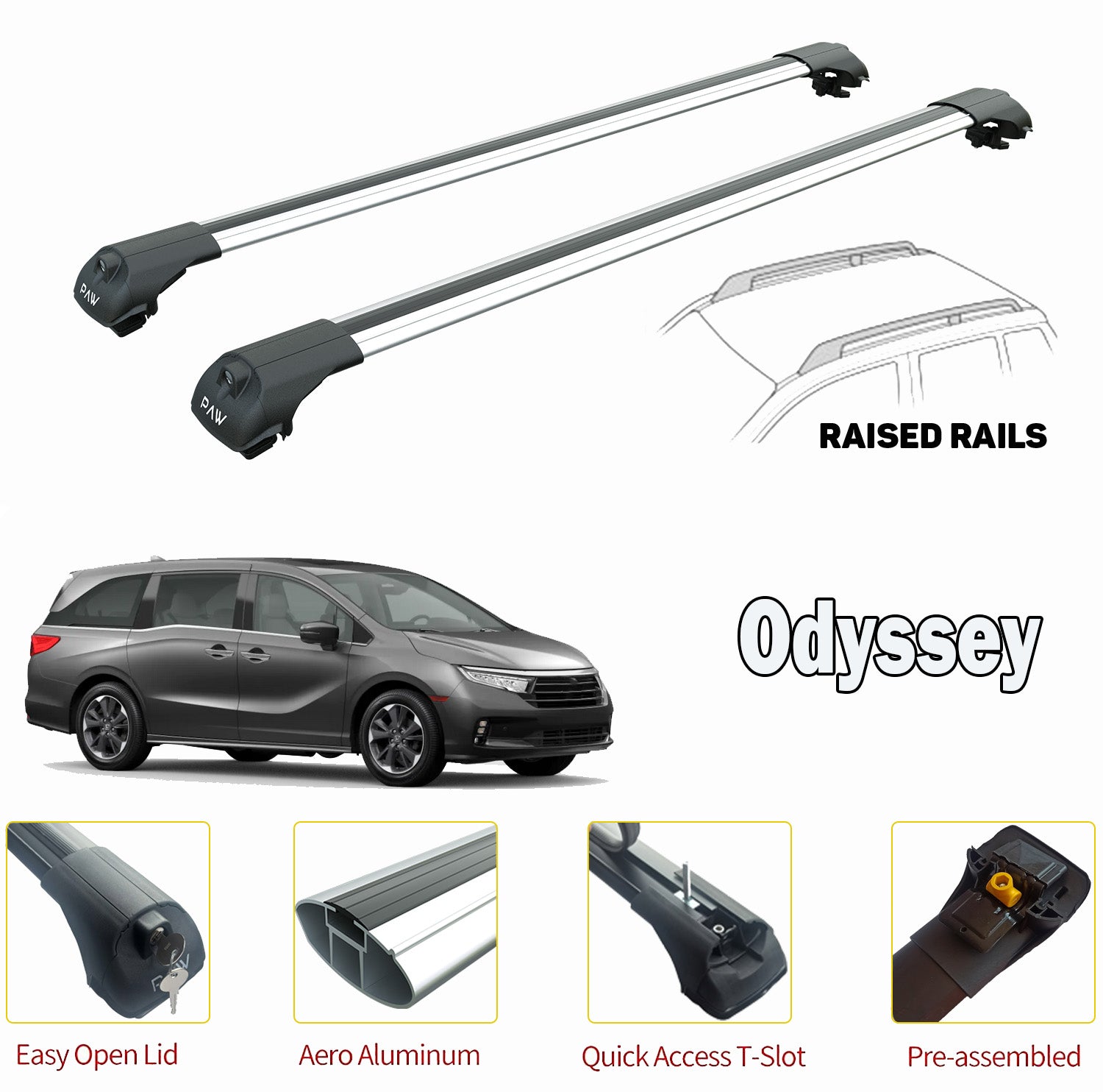 Für Honda Odyssey 2011–2022 Dachträgersystem, Aluminium-Querstange, Metallhalterung, abschließbar, Silber