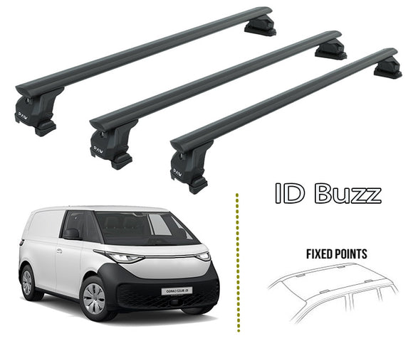 For Volkswagen ID. Buzz Roof Rack Cross Bar Alu Fix Point 3Qty Black