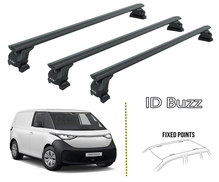 For Volkswagen ID Buzz 2022-Up Roof Rack Cross Bar Alu Fix Point 3Qty Black