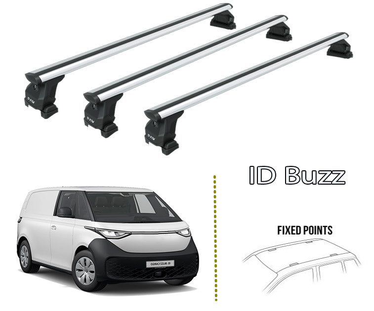 For Volkswagen ID Buzz 2022-Up Roof Rack Cross Bar Alu Fix Point 3Qty Silver