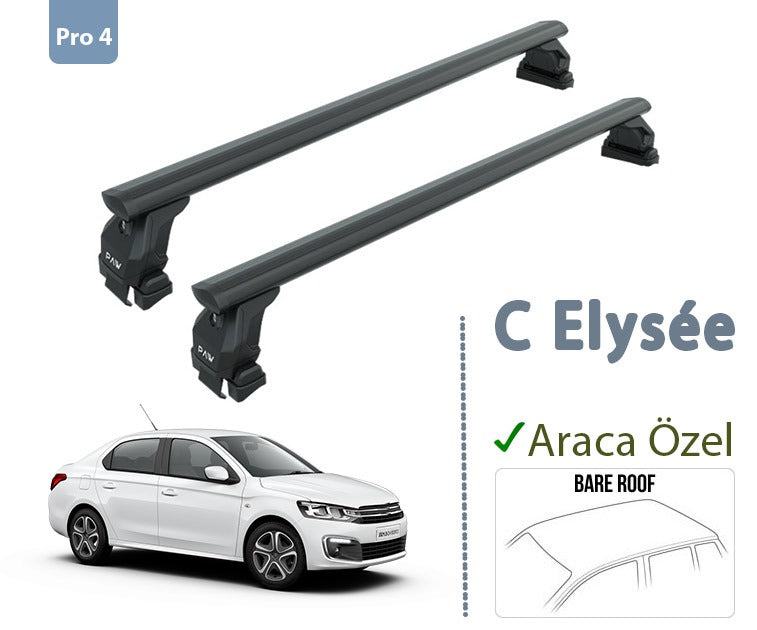 For Citroen C Elysee 2012-Up Roof Rack System, Aluminium Cross Bar, Metal Bracket, Lockable, Black