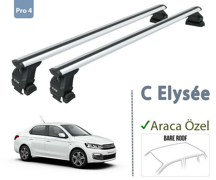 For Citroen C Elysee 2012-Up Roof Rack System, Aluminium Cross Bar, Metal Bracket, Lockable, Silver