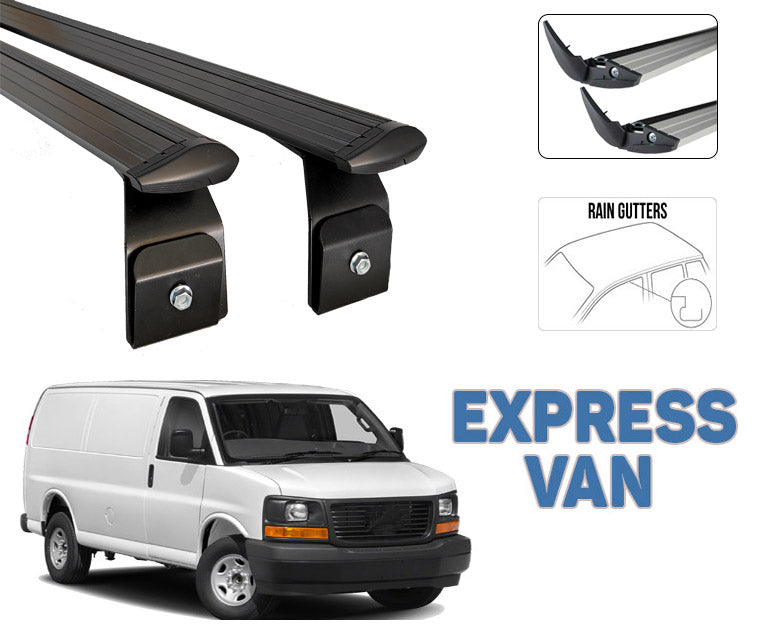 For Chevrolet Express Van 2000-2020 Roof Rack System, Aluminium Cross Bar, Metal Bracket, Lockable, Black-1