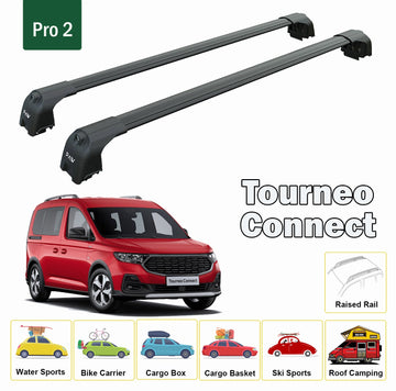 For Ford Tourneo Connect (2024-2025) Roof Rack Cross Bars Raised Rail Black - 0