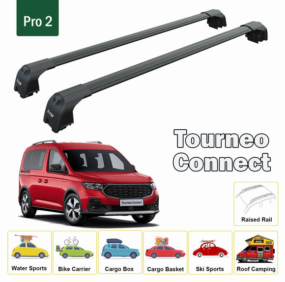 For Ford Tourneo Connect (2024-2025) Roof Rack Cross Bars Raised Rail Black