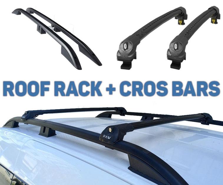 Paw Pro Bar Ladder Aluminium Roof Rack And Cross Bars Set, Fits Multivan (T5) Van Lwb 2003-2015 Black