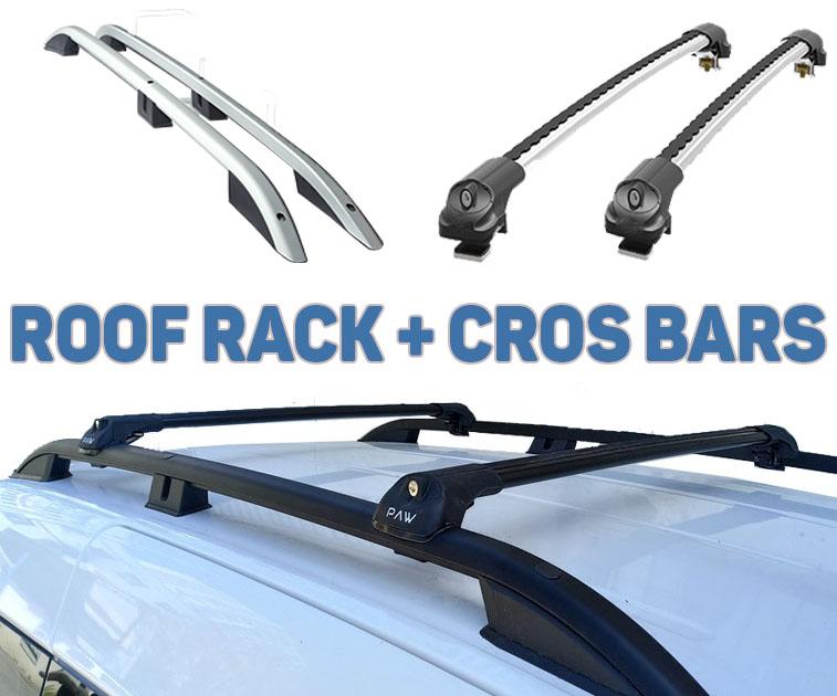 Paw Pro Bar Ladder Aluminium Roof Rack And Cross Bars Set, Fits Shuttle (T5) Van Swb 2003-2015 Silver
