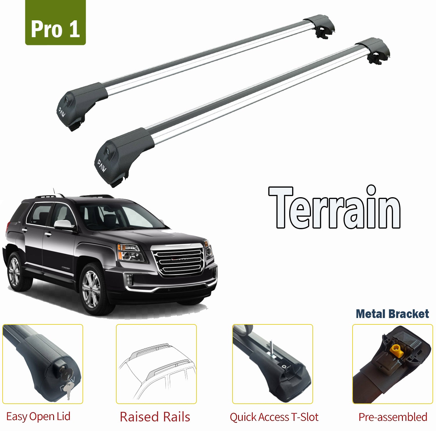 For GMC Terrain 2010 17 Roof Rack Cross Bars Metal Bracket Raised