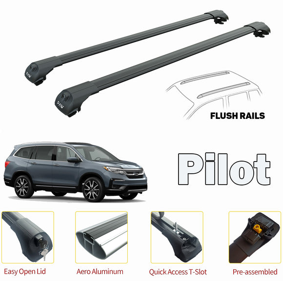 For Honda Pilot 2016-Up Roof Rack Cross Bars Metal Bracket Flush Rail Alu Black