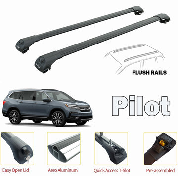For Honda Pilot 2009-15 Roof Rack Cross Bars Metal Bracket Flush Rail Alu Black - 0