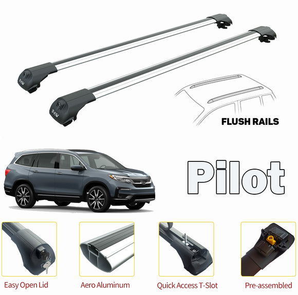For Honda Pilot 2016-Up Roof Rack Cross Bars Metal Bracket Flush Rail Alu Silver