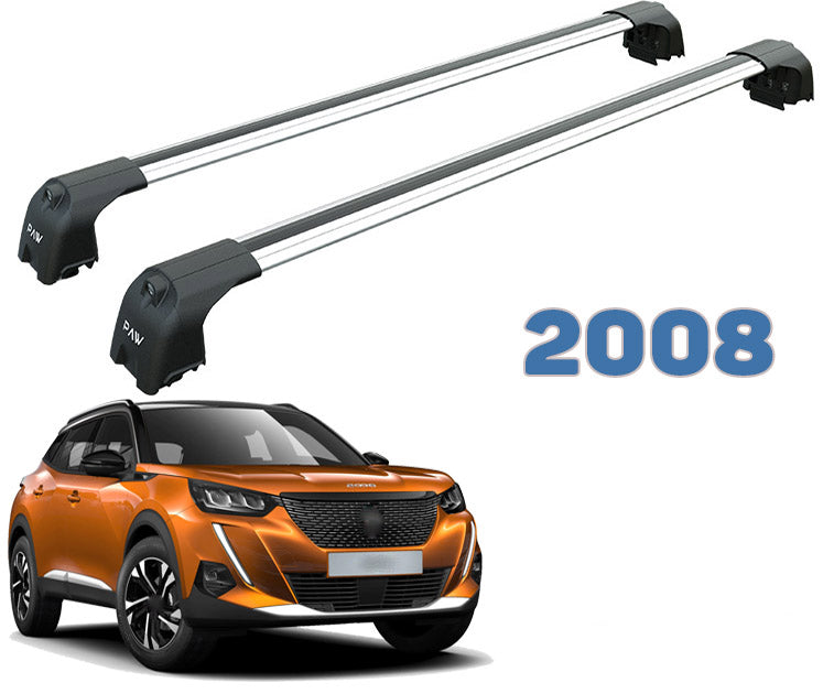 For Peugeot 2008 2013-2019 Roof Rack System Carrier Cross Bars Aluminum Lockable High Quality of Metal Bracket Silver