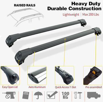 For Ford Explorer U502 (2011-2015) Roof Rack Cross Bars Raised Rail Black - 0