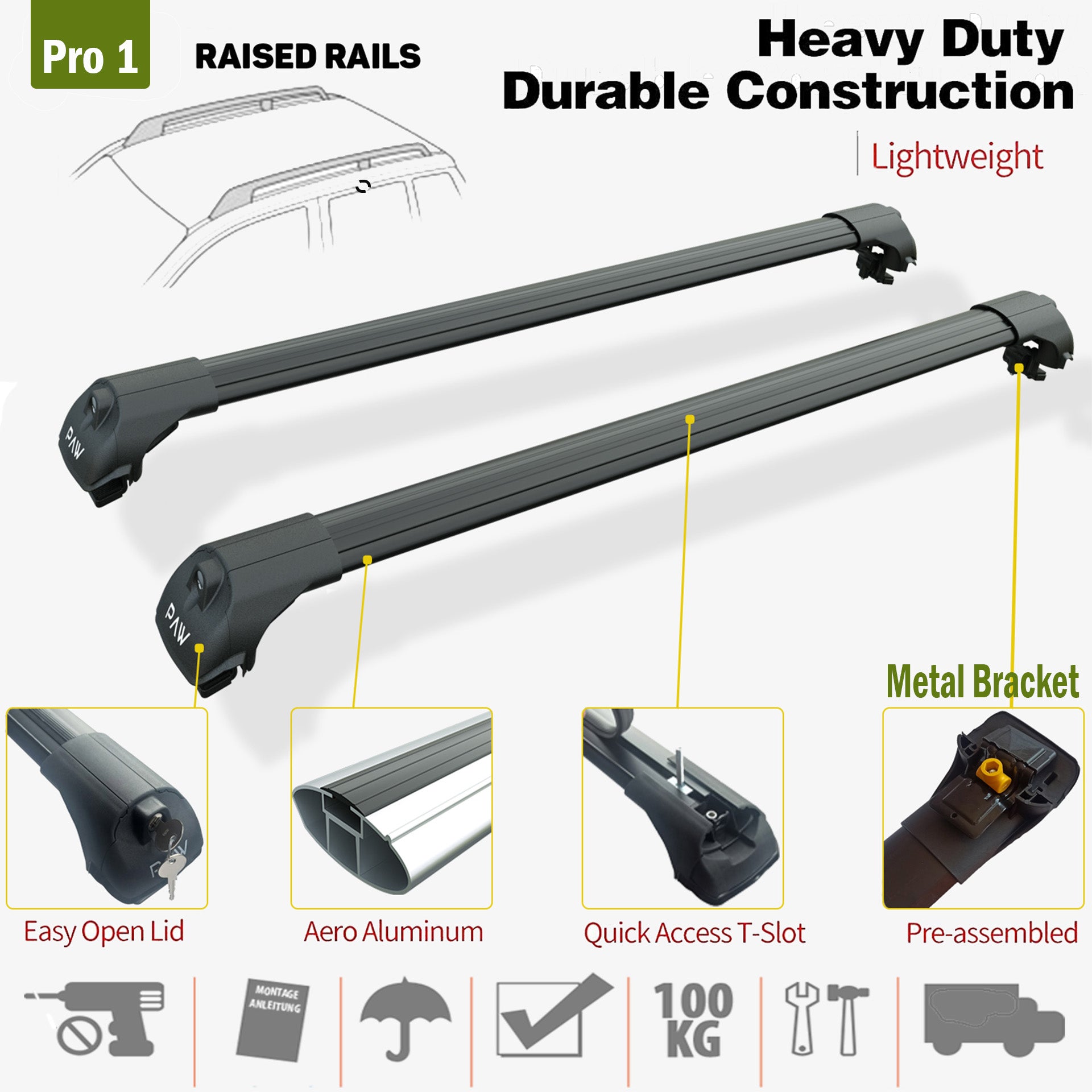 For Dacia Duster 2014-2017 Roof Rack System, Aluminium Cross Bar, Metal Bracket, Lockable, Black