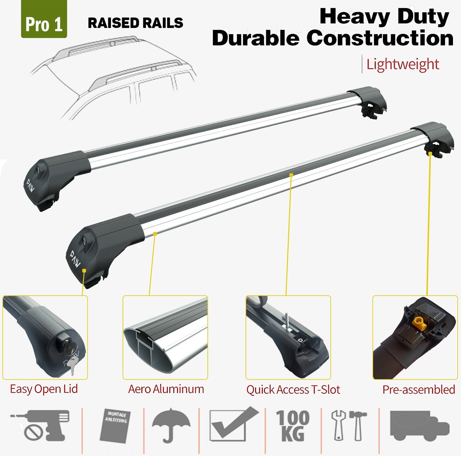For Lada Largus 2012-Up Roof Rack System Carrier Cross Bars Aluminum Lockable High Quality of Metal Bracket Silver - 0