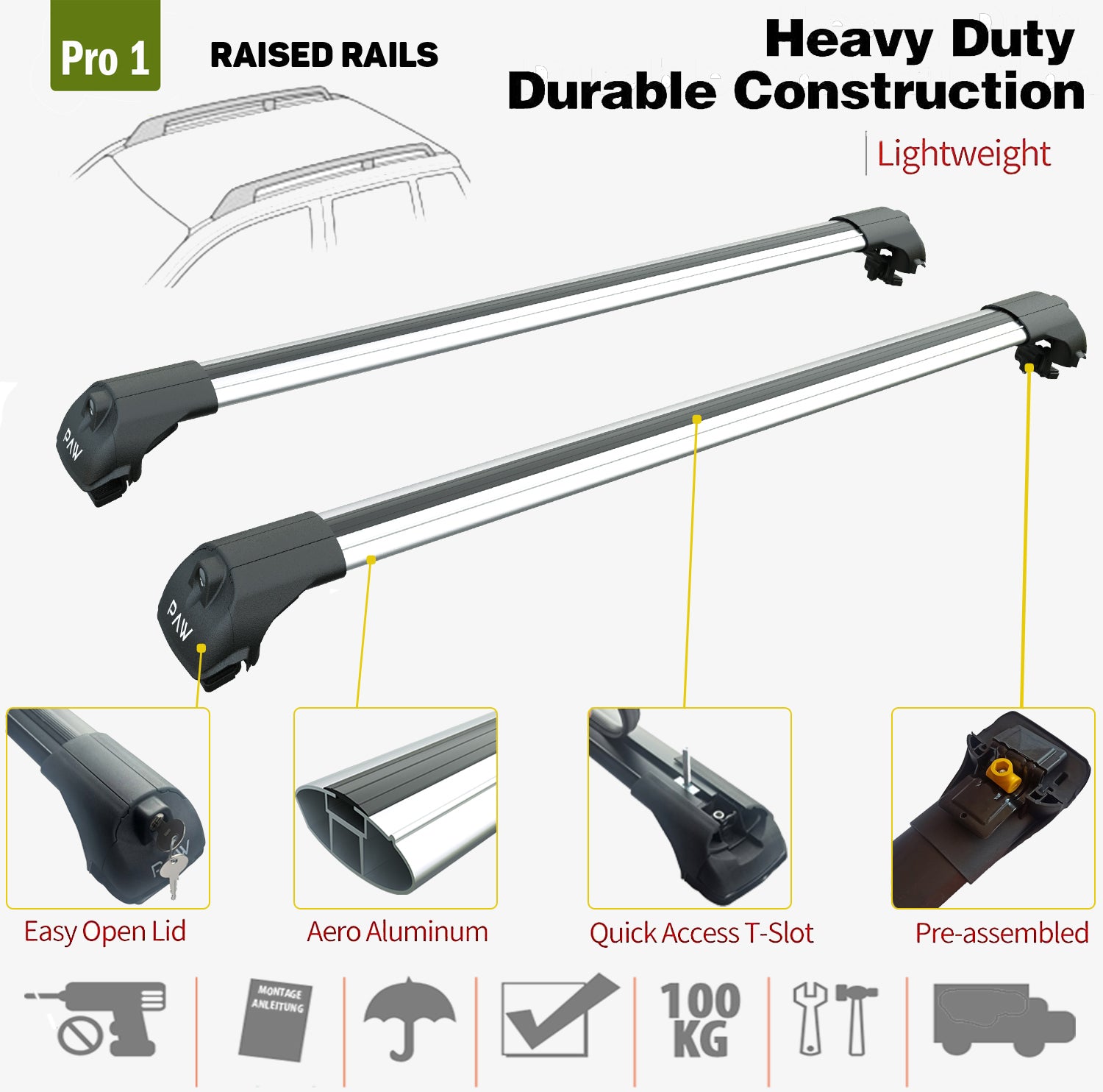 For Dacia Duster 2010-2014 Roof Rack System, Aluminium Cross Bar, Metal Bracket, Lockable, Silver - 0