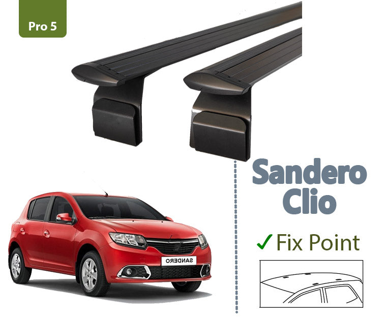 For Dacia Sandero Hatchback 2013-2020 Roof Rack System, Aluminium Cross Bar, Metal Bracket, Lockable, Black