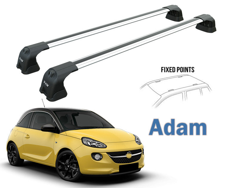 Für Opel &amp; Vauxhall Adam ab 2013, Dachträgersystem, Träger-Querstangen, Aluminium, abschließbar, hochwertige Metallhalterung, Silber